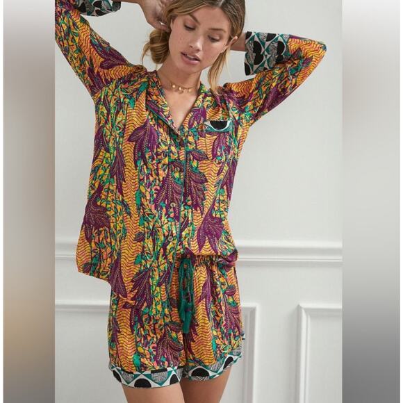 Anthropologie Shadé Akanbi Harvest Pajama Top Women’s Medium Bohemian Sleep Boho - Picture 2 of 12